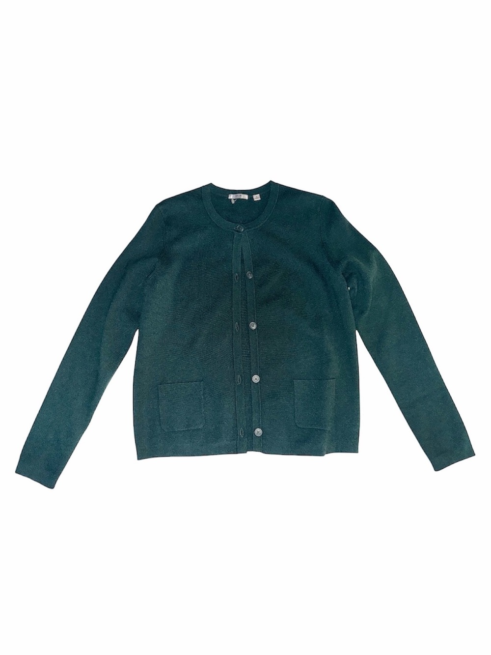 Uniqlo Teal Green Cardigan Women’s S Crew Neck Button Front Patch Pockets NWOT